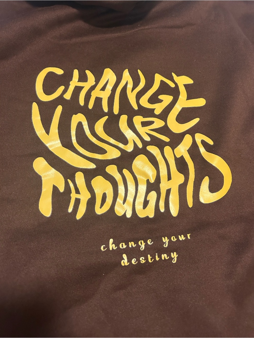 SHEIN Brown Sweatshirt with Yellow 'Change Your Thoughts' Graphic